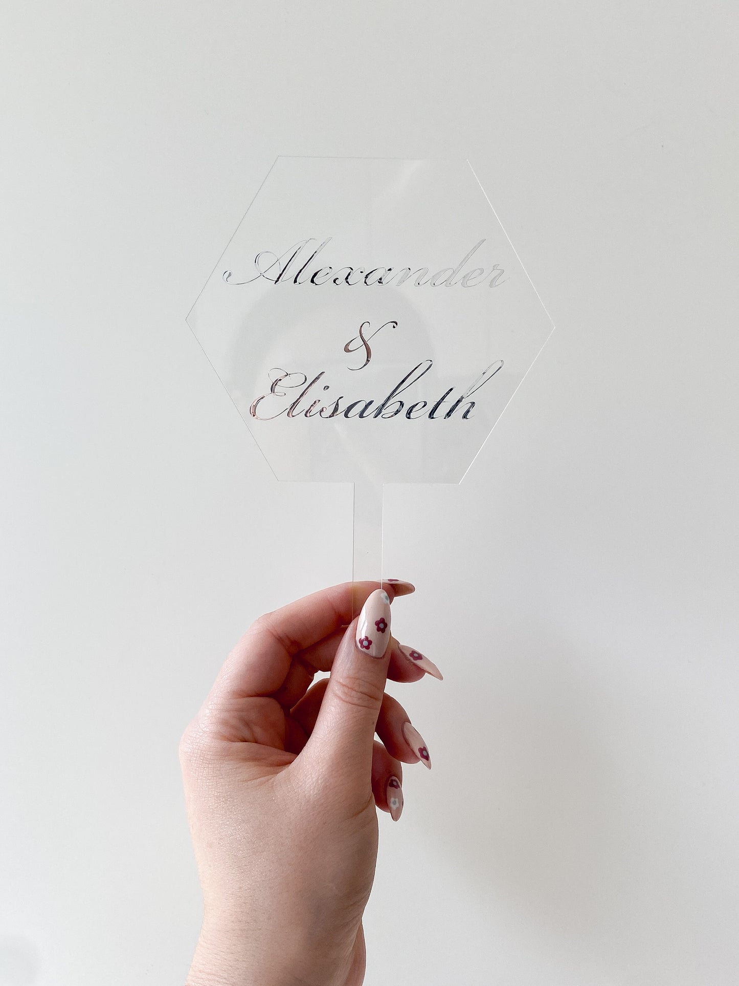 Personalisierter Cake Topper aus Acrylglas | Hexagon Form | Kuchendeko für jeden Anlass