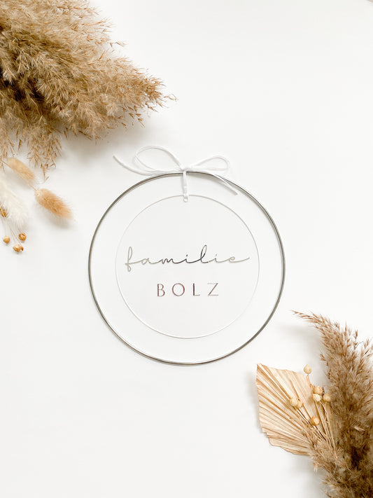 Türschild aus Acrylglas mit Familienname | 15 x 15 cm | personalisiert | mit oder ohne Metallring
