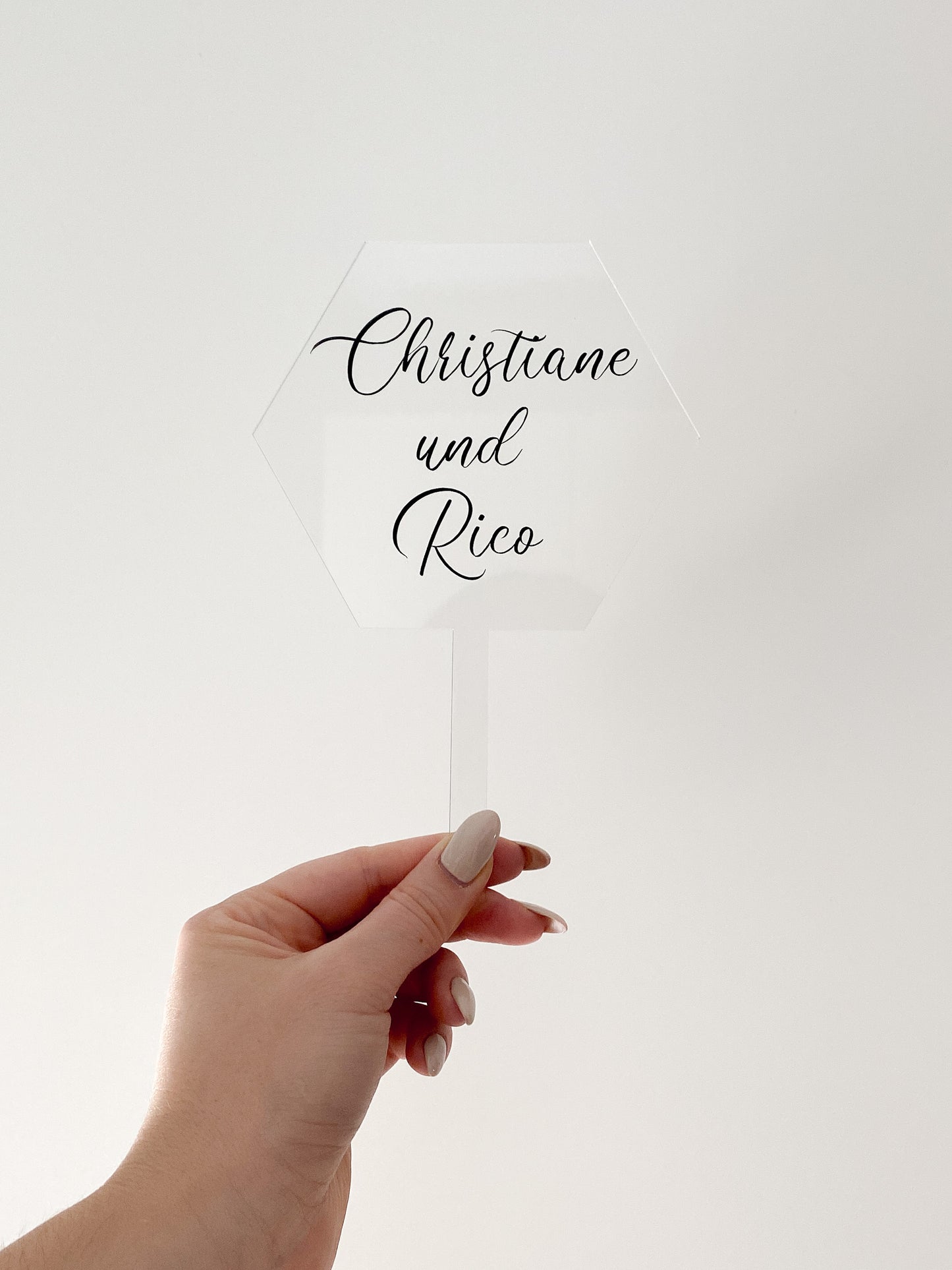 Personalisierter Cake Topper aus Acrylglas | Hexagon Form | Kuchendeko für jeden Anlass