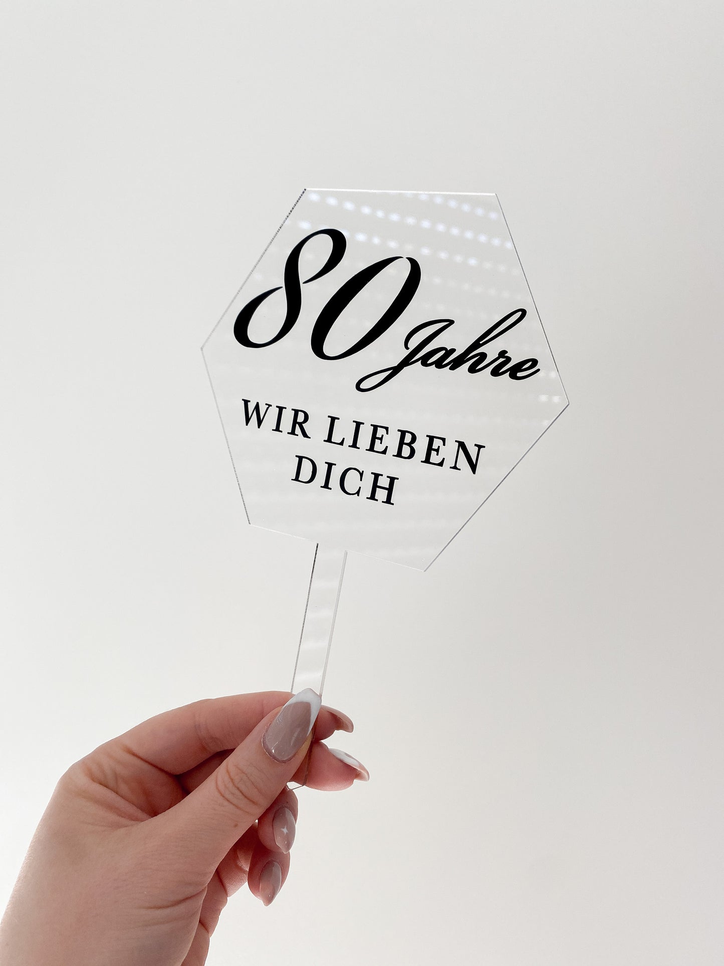 Personalisierter Cake Topper aus Acrylglas | Hexagon Form | Kuchendeko für jeden Anlass